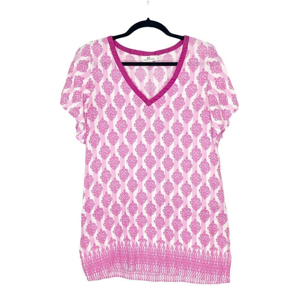 Vineyard Vines Pink Batik Damask Tunic Top Cover Up Size XS